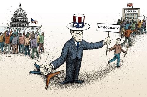 آشوبگری آمریکایی به بهانه دموکراسی به علاوه کاریکاتور